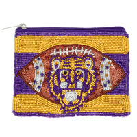 TIGER FOOTBALL RHINESTONE SEED BEADED COIN BAG