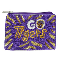 GO TIGERS SEED BEADED FOOTBALL COIN BAG
