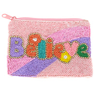 BELIEVE SEED BEADED EMBROIDERY COIN BAG