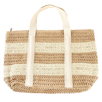 LARGE STRAW WOVEN COLORBLOCK TOTE BAG