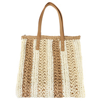 LARGE STRAW WOVEN STRIPED TOTE BAG