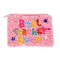 BEST TEACHER EVER BEAD EMBROIDERED COIN BAG