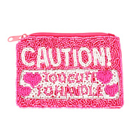 CAUTION BEAD EMBROIDERED COIN BAG