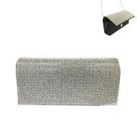 Rhinestone Covered Fabric Evening Clutch Purse With Chain Strap Bag