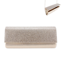 Rhinestone Covered Fabric Evening Clutch Purse With Chain Strap Bag3940G