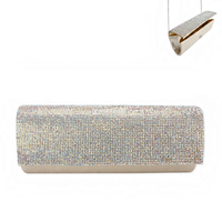 Rhinestone Covered Fabric Evening Clutch Purse With Chain Strap Bag3940Bk