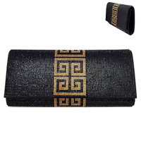 RHINESTONE EMBELLISHED GRAPHIC CLUTCH WITH STRAP - FASHION STATEMENT EVENING BAGS