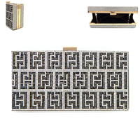 RHINESTONE EMBELLISHED GRAPHIC BOX CLUTCH WITH CHAIN STRAP - FASHION STATEMENT EVENING BAGS