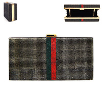 RHINESTONE EMBELLISHED GRAPHIC BOX CLUTCH WITH CHAIN STRAP - FASHION STATEMENT EVENING BAGS