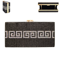RHINESTONE EMBELLISHED GRAPHIC BOX CLUTCH WITH CHAIN STRAP - FASHION STATEMENT EVENING BAGS