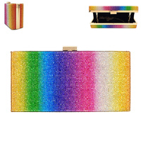 RHINESTONE EMBELLISHED GRAPHIC BOX CLUTCH WITH CHAIN STRAP - FASHION STATEMENT EVENING BAGS