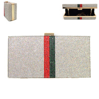 RHINESTONE EMBELLISHED GRAPHIC BOX CLUTCH WITH CHAIN STRAP - FASHION STATEMENT EVENING BAGS
