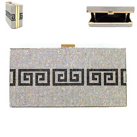 RHINESTONE EMBELLISHED GRAPHIC BOX CLUTCH WITH CHAIN STRAP - FASHION STATEMENT EVENING BAGS