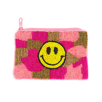90S GRUNGE STYLE, SMILEY FACE MILITARY CAMO PRINT BEADED COIN BAG