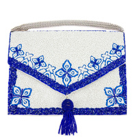 BOHO FLORAL TASSEL BEADED CONVERTIBLE ENVELOPE CLUTCH WITH REMOVABLE STRAP
