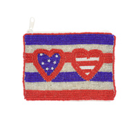 HEART SUNGLASSES SEED BEAD USA PATRIOTIC AMERICAN FLAG BEADED COIN BAG-FASHION ACCESSORIES