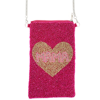 MAMA SEED BEAD AND RHINESTONE EMBELLISHED MULTI-BEAD COIN MESSENGER BAG WITH STRAP