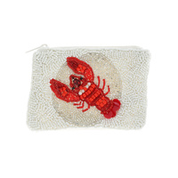 SHORE THING HANDMADE NAUTICAL RED LOBSTER BEAD MIX BEADED COIN BAG