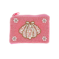 MOTHER OF PEARLS NAUTICAL HANDMADE SCALLOPED SEASHELL MIX BEADED COIN BAG