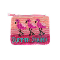 SUMMER SQUAD FLAMINGO - SEED BEAD TROPICAL THEMED FLAMINGO HANDMADE BEADWORK COIN PURSE