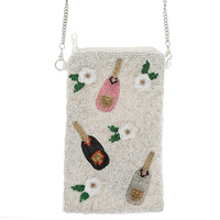BRIDAL BACHELORETTE HANDMADE CHAMPAGNE TOAST BEADWORK ZIPPER PHONE CROSSBODY BAG