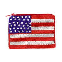 USA FLAG-SEED BEAD PATRIOTIC HANDMADE BEADWORK ZIPPER COIN BAG