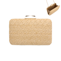 BOXY STRAW CLUTCH W/SHOULDR CHAIN