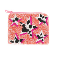 HANDMADE STARS COW PRINT SEED BEAD BEADWORK ZIPPER COIN BAG
