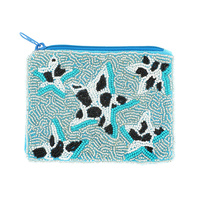 HANDMADE STARS COW PRINT SEED BEAD BEADWORK ZIPPER COIN BAG