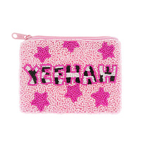 HANDMADE YEEHAW STAR PRINT SEED BEAD BEADWORK ZIPPER COIN BAG