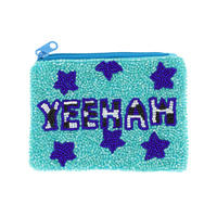 HANDMADE YEEHAW STAR PRINT SEED BEAD BEADWORK ZIPPER COIN BAG
