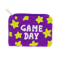 GAME DAY SEED BEAD HANDMADE BEADED ZIPPER COIN BAG PURSE