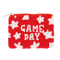 GAME DAY SEED BEAD HANDMADE BEADED ZIPPER COIN BAG PURSE