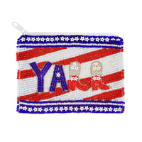 YALL PATRIOTIC USA FLAG SEED BEAD HANDMADE BEADED COIN PURSE WALLET