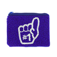 NUMBER 1 HAND SPORT TEAM GAME DAY SEED BEAD HANDMADE BEADED COIN PURSE WALLET