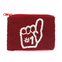 NUMBER 1 HAND SPORT TEAM GAME DAY SEED BEAD HANDMADE BEADED COIN PURSE WALLET