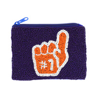 NUMBER 1 HAND SPORT TEAM GAME DAY SEED BEAD HANDMADE BEADED COIN PURSE WALLET