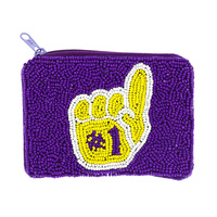 NUMBER 1 HAND SPORT TEAM GAME DAY SEED BEAD HANDMADE BEADED COIN PURSE WALLET