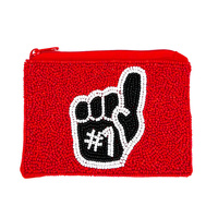 NUMBER 1 HAND SPORT TEAM GAME DAY SEED BEAD HANDMADE BEADED COIN PURSE WALLET