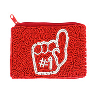 NUMBER 1 HAND SPORT TEAM GAME DAY SEED BEAD HANDMADE BEADED COIN PURSE WALLET