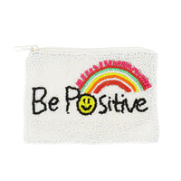 BE POSITIVE RAINBOW SMILEY FACE SEED BEAD HANDMADE BEADED ZIPPER COIN BAG PURSE