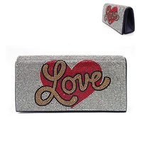 LOVE HEART JEWELED GRAPHIC CRYSTAL RHINESTONE EVENING CLUTCH BAG WITH DETACHABLE STRAP