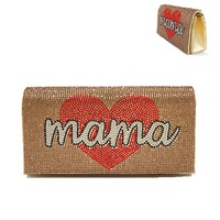 MAMA HEART JEWELED GRAPHIC CRYSTAL RHINESTONE EVENING CLUTCH BAG WITH DETACHABLE STRAP