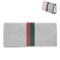 LIPSTICK/ FLEUR DE LIS/ GREEK SQUARE PATTERN/ STRIPED PATTERN-CONVERTIBLE JEWELED GRAPHIC CRYSTAL RHINESTONE EVENING CLUTCH BAG