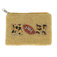 LEOPARD PRINT FOOTBALL SPORT MOM SEED BEAD HANDMADE BEADED EMBROIDERY COIN PURSE WALLET