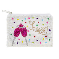 SEED BEAD CHEERS CHAMPAGNE TOAST & CONFETTI HANDMADE BEADED COIN PURSE WALLET