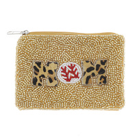 LEOPARD PRINT BASEBALL SPORT MOM SEED BEAD HANDMADE BEADED EMBROIDERY COIN PURSE WALLET