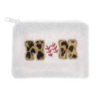 LEOPARD PRINT BASEBALL SPORT MOM SEED BEAD HANDMADE BEADED EMBROIDERY COIN PURSE WALLET