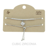 GOLD PLATED CZ SHAMROCK CHARM BOLO SLIDER BRACELET