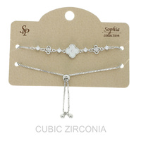 GOLD PLATED CZ QUATREFOIL BOLO SLIDER BRACELET